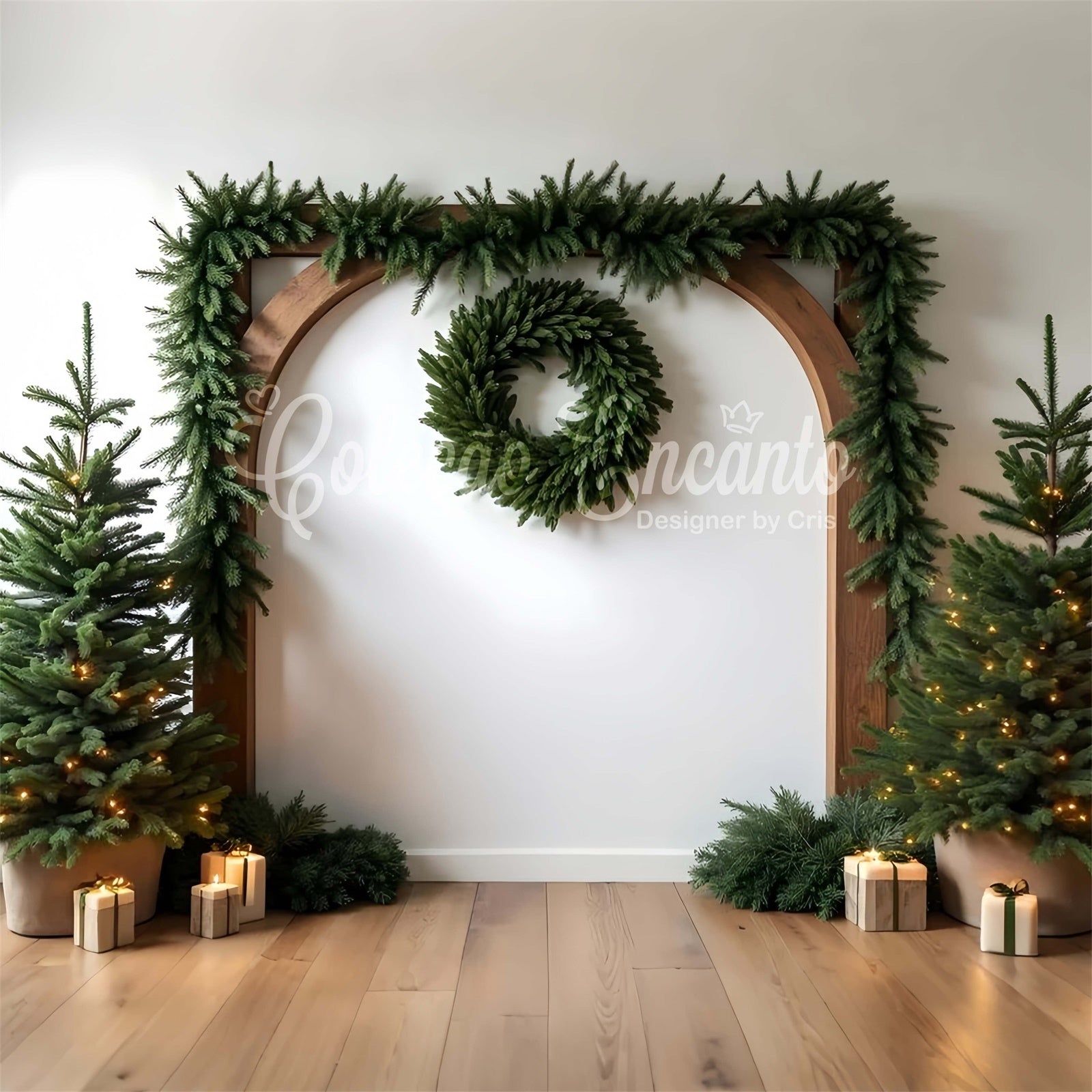 Toile de fond Noël Idées Arche de Sapin Guirlande par Magali
