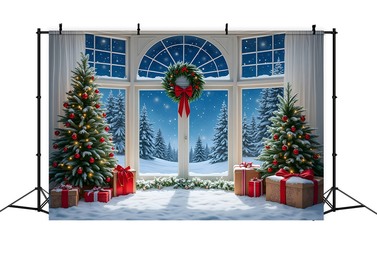 Toile de fond Photo Noël Boules Arbre Neige Fenêtre par Magali