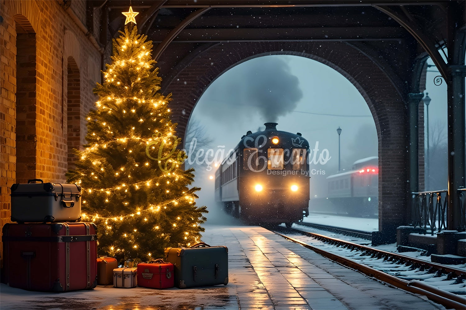 Toile de fond de Noël Train Enneigé par Magali