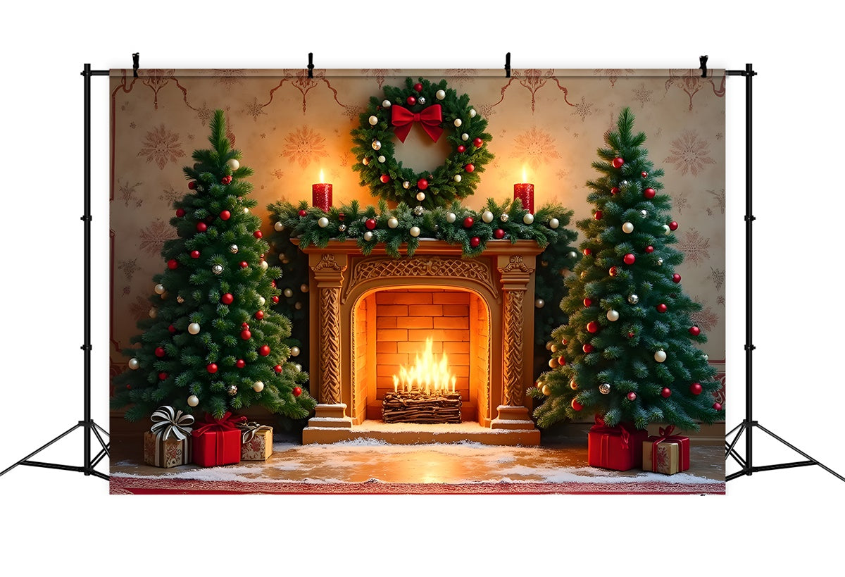 Toile de fond Noël Cheminée Classique Couronne par Magali