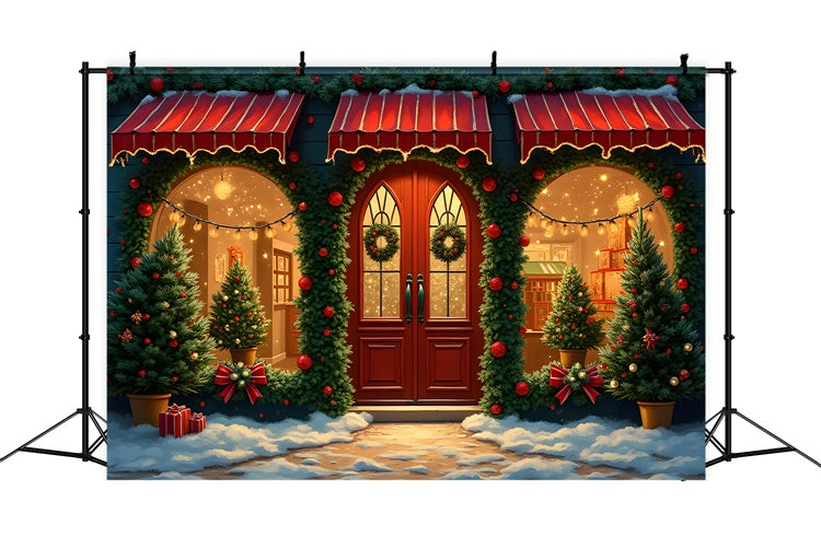 Toile de fond Noël Guirlande Boules Devanture par Magali