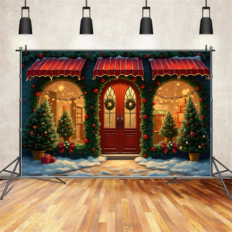 Toile de fond Noël Guirlande Boules Devanture par Magali