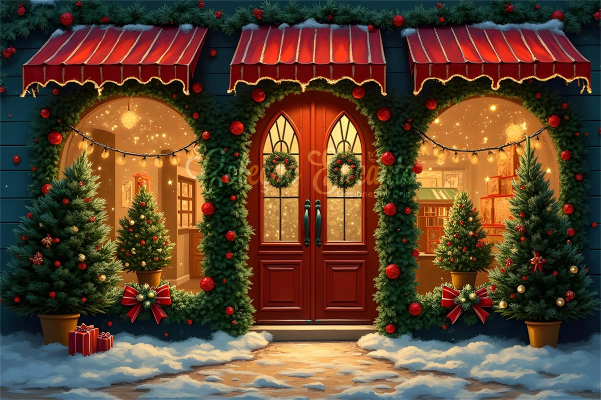 Toile de fond Noël Guirlande Boules Devanture par Magali