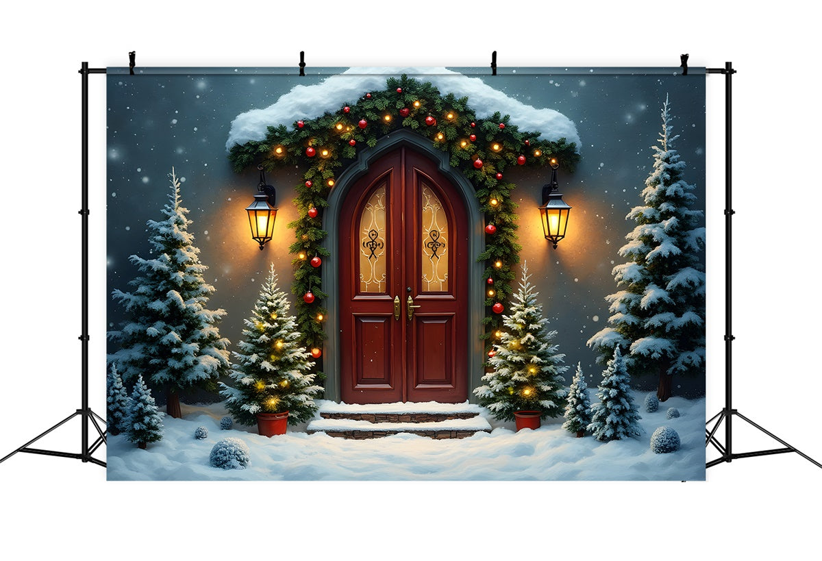 Toile de fond Photo Noël Porte Gothique Sapin Neige par Magali