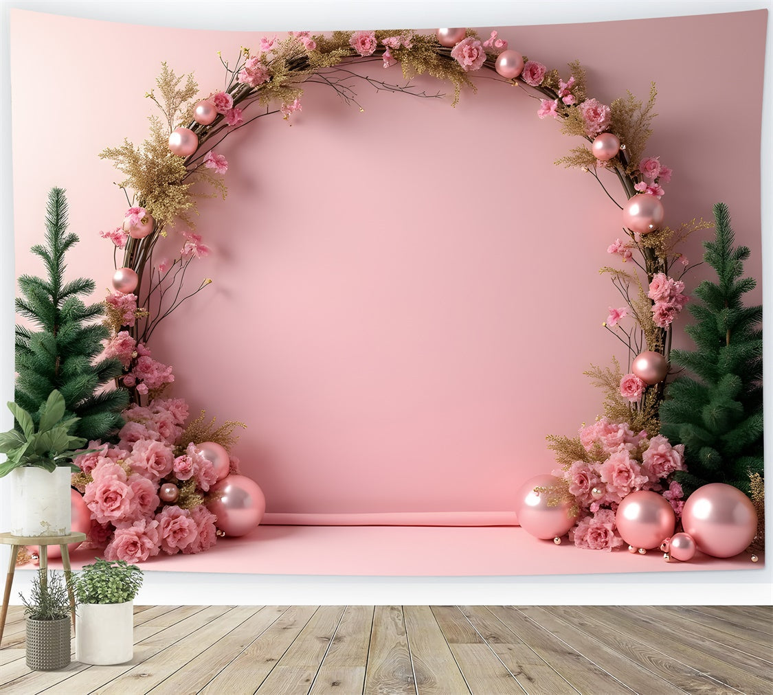 Toile de fond Noël Professionnelle Arche Florale Rose par Magali