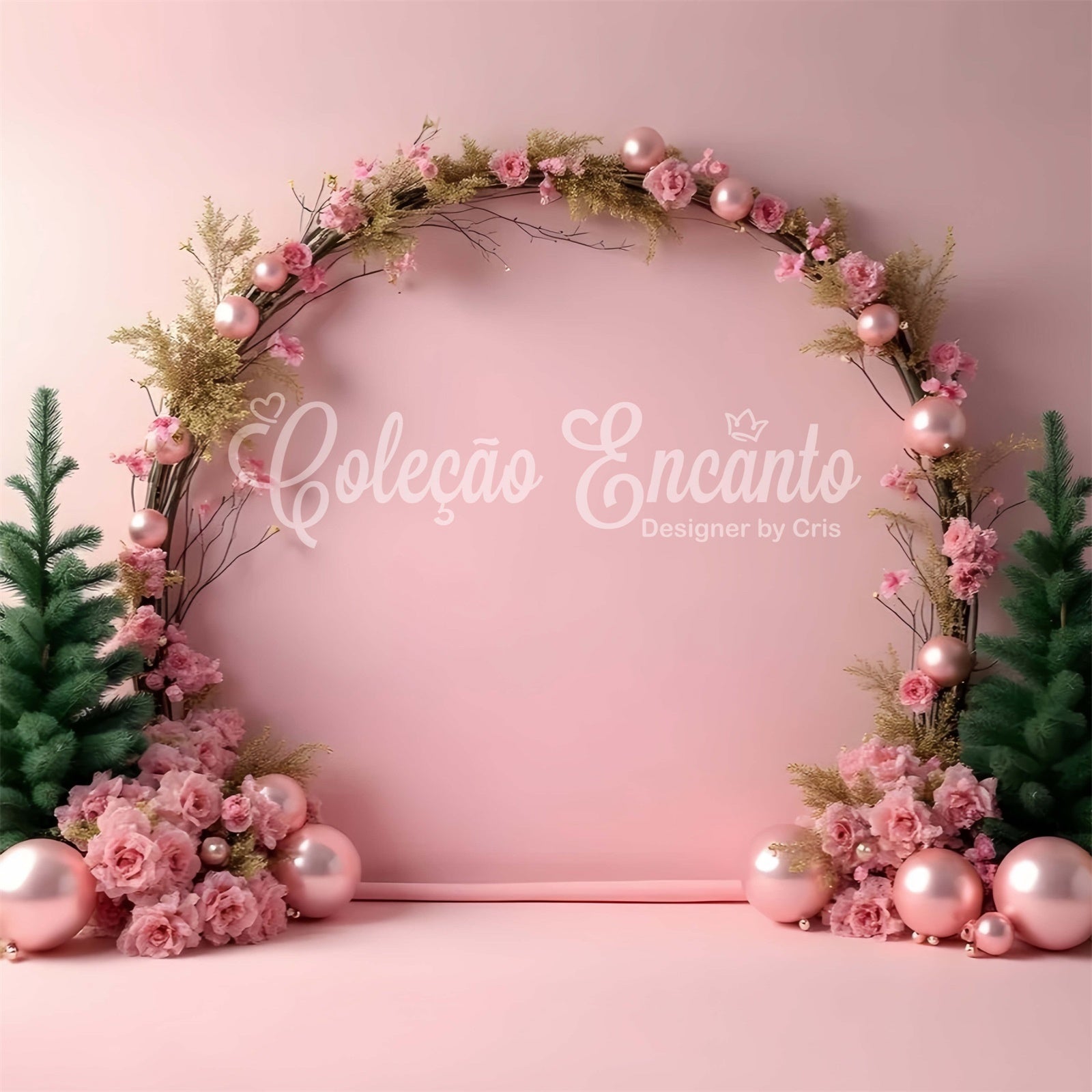 Toile de fond Noël Professionnelle Arche Florale Rose par Magali
