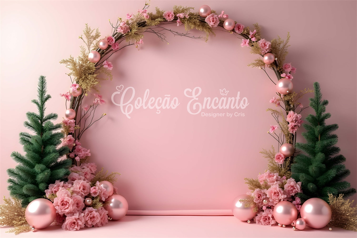 Toile de fond Noël Professionnelle Arche Florale Rose par Magali