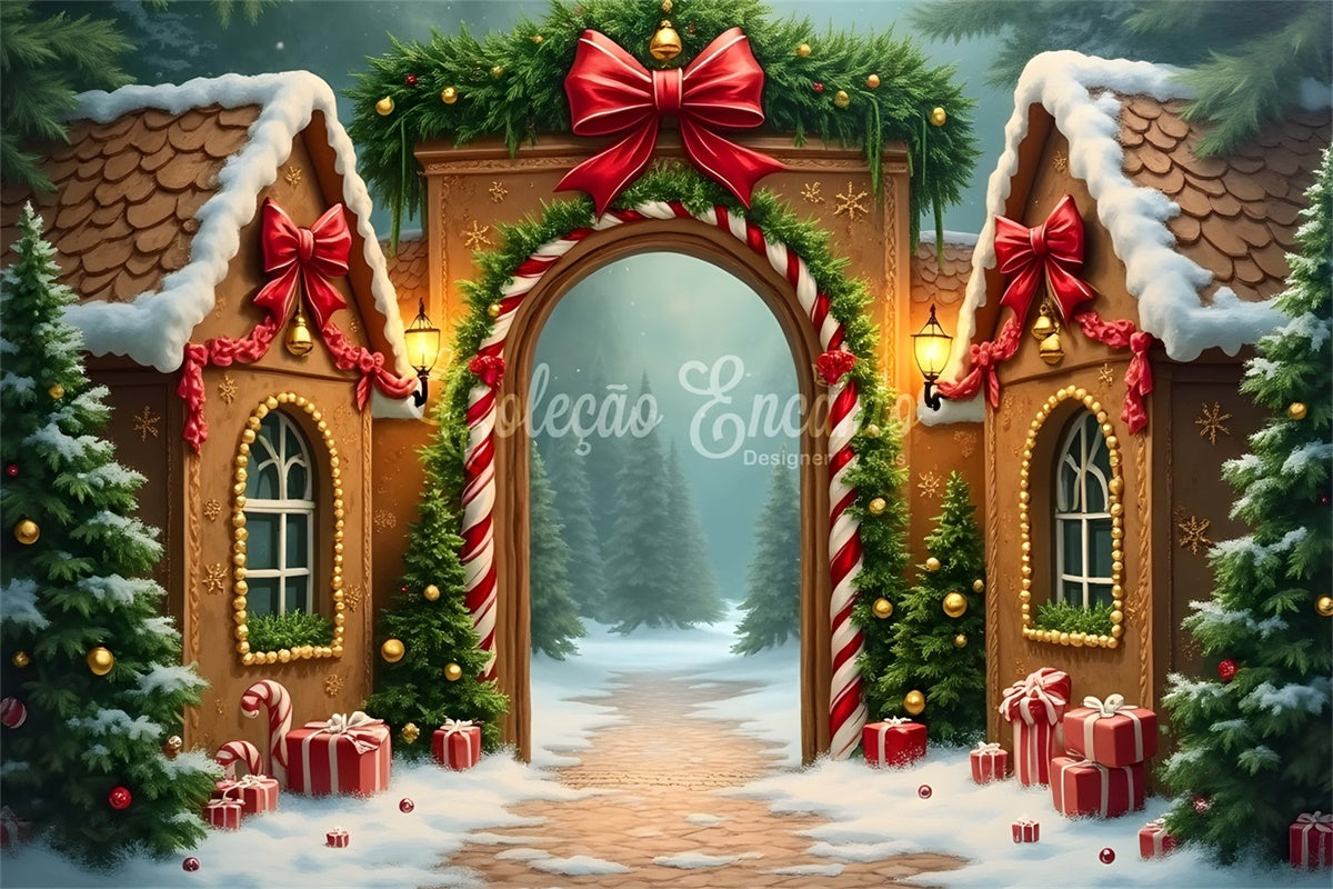 Toile de fond Noël Village Pain d'Épices Nœud par Magali