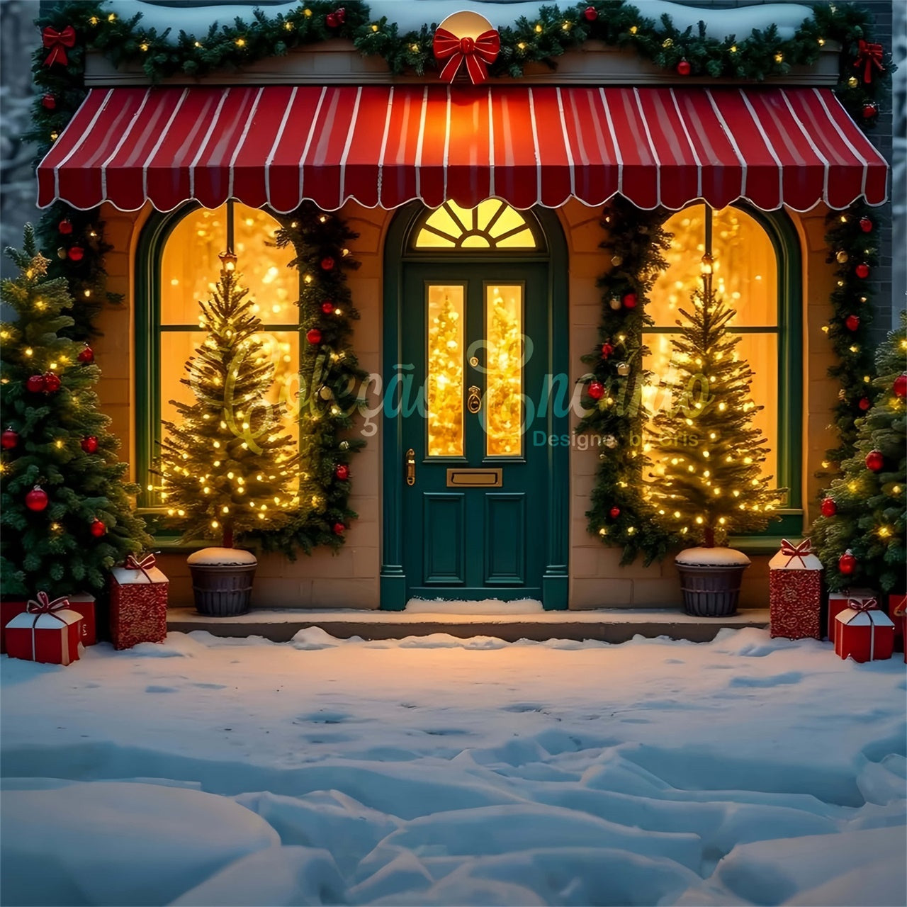 Toile de fond Noël Arbre Lumineux Vitrine par Magali