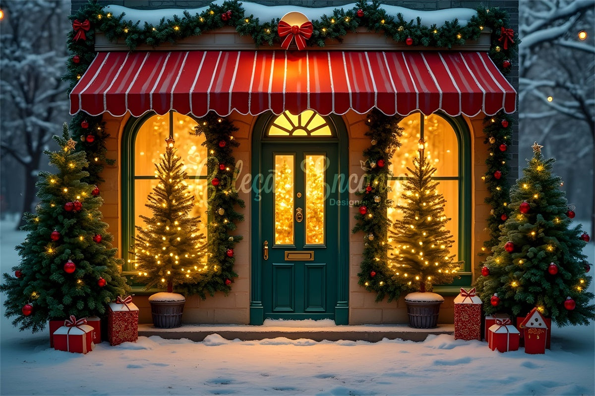 Toile de fond Noël Arbre Lumineux Vitrine par Magali