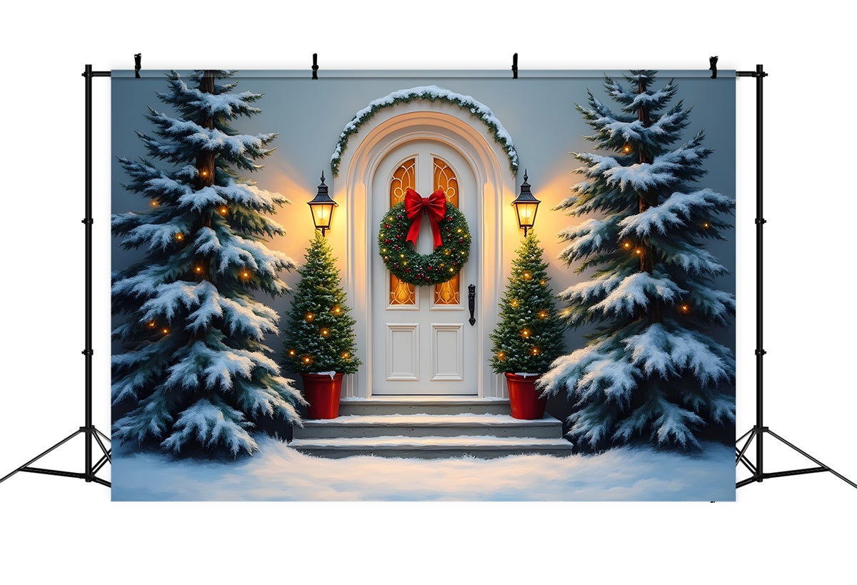 Toile de fond Photo Noël Porte Blanche Couronne par Magali