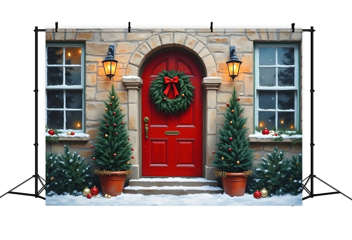 Toile de fond Noël Photographie Porte Rouge Mur en Pierre par Magali