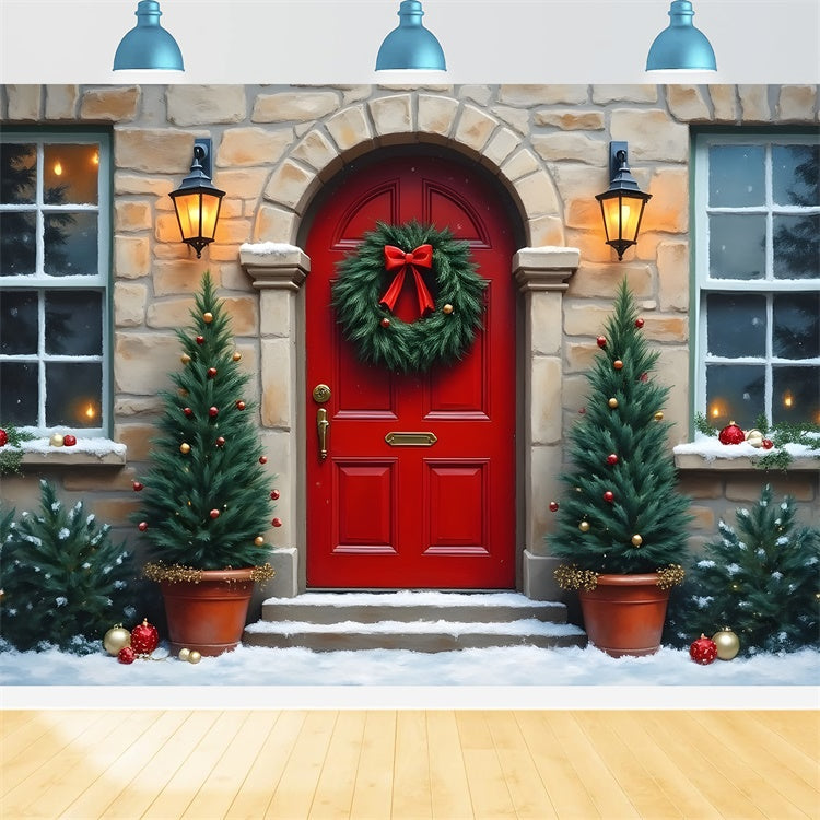 Toile de fond Noël Photographie Porte Rouge Mur en Pierre par Magali