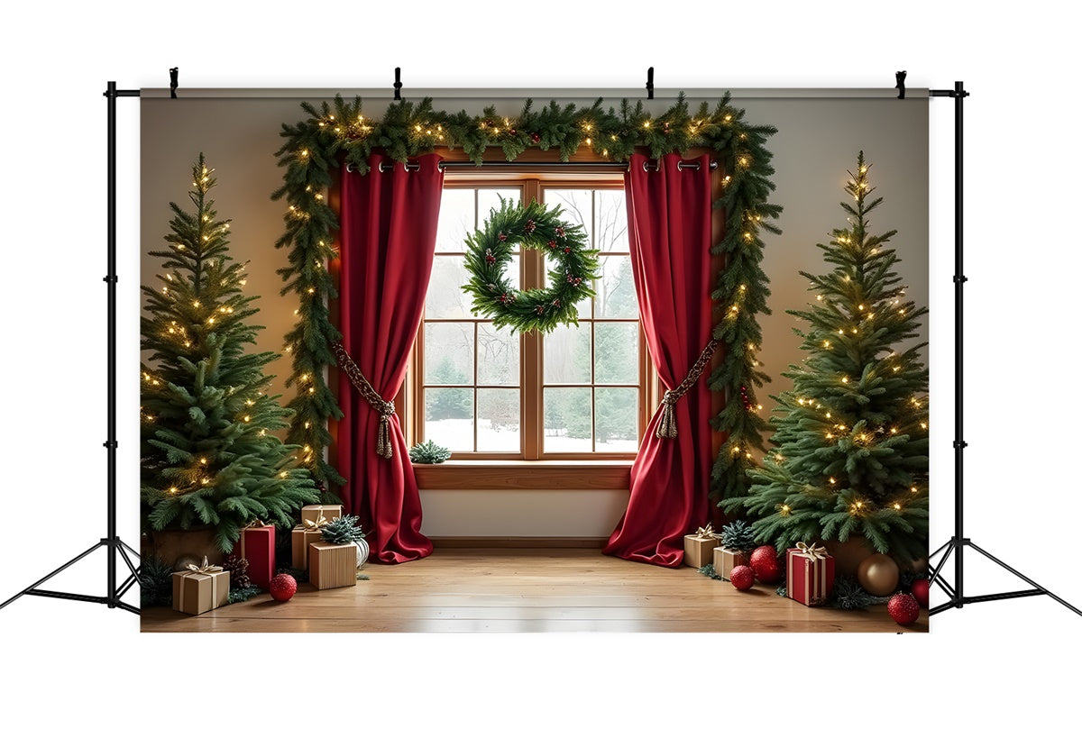 Toile de fond Noël Arbre Rideaux Fenêtre Fête par Magali