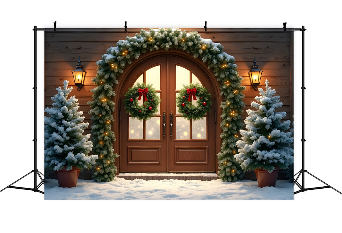 Toile de fond Noël Porte en Bois Guirlande Arbre par Magali