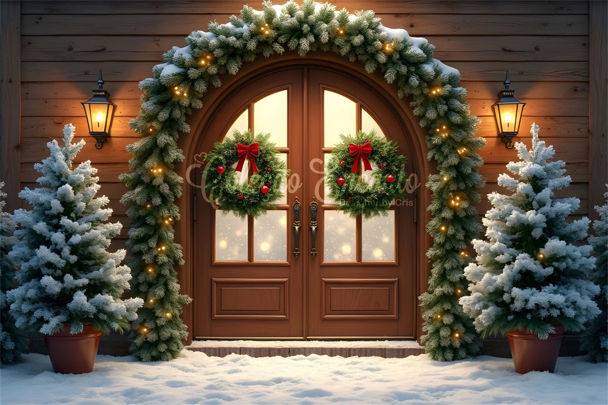 Toile de fond Noël Porte en Bois Guirlande Arbre par Magali
