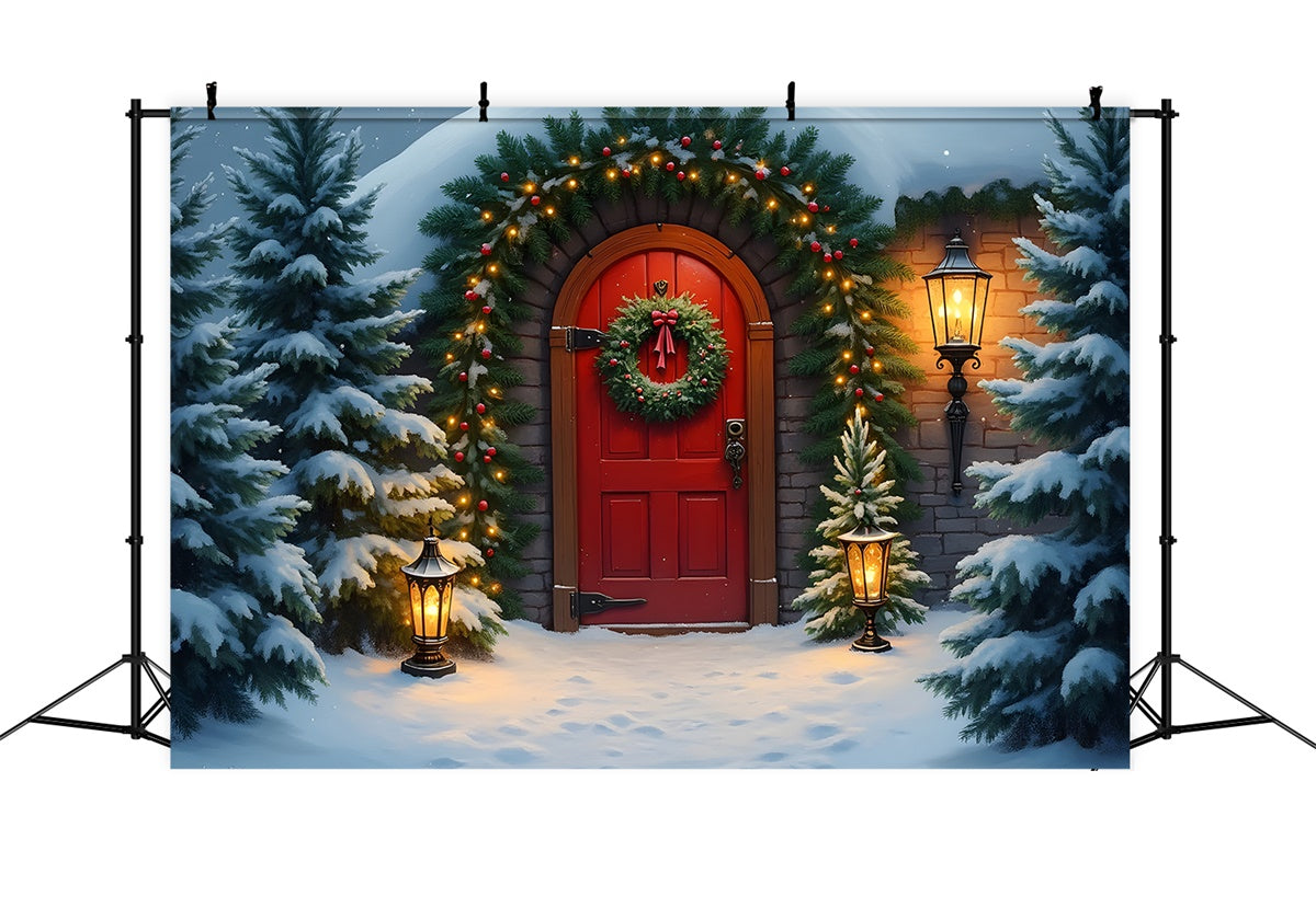Toile de fond Noël Sapins Neige Porte par Magali
