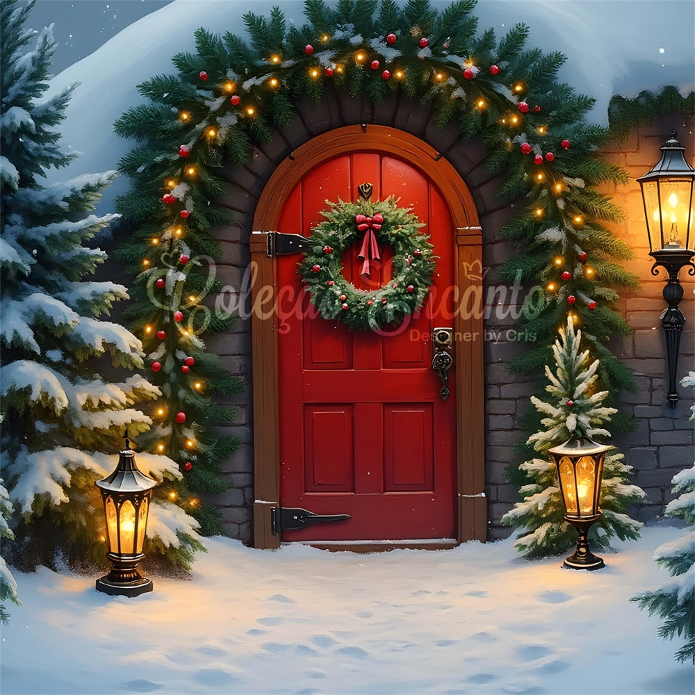 Toile de fond Noël Sapins Neige Porte par Magali
