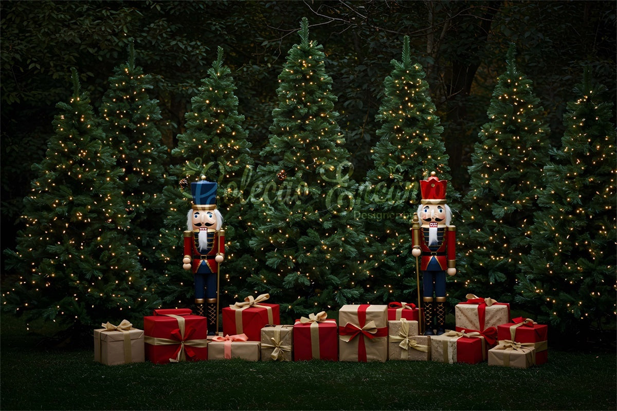 Toile de fond Noël Casse-Noisette Cadeaux Sapins Scintillants par Magali