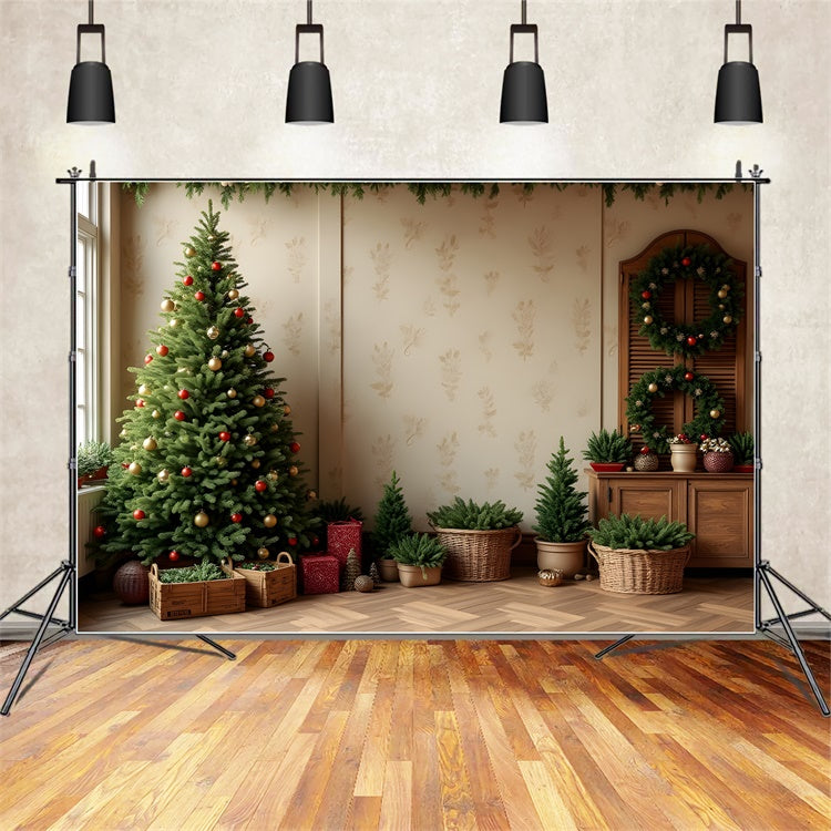 Toile de fond Noël Arbre Intérieur Cadeaux Décor par Magali