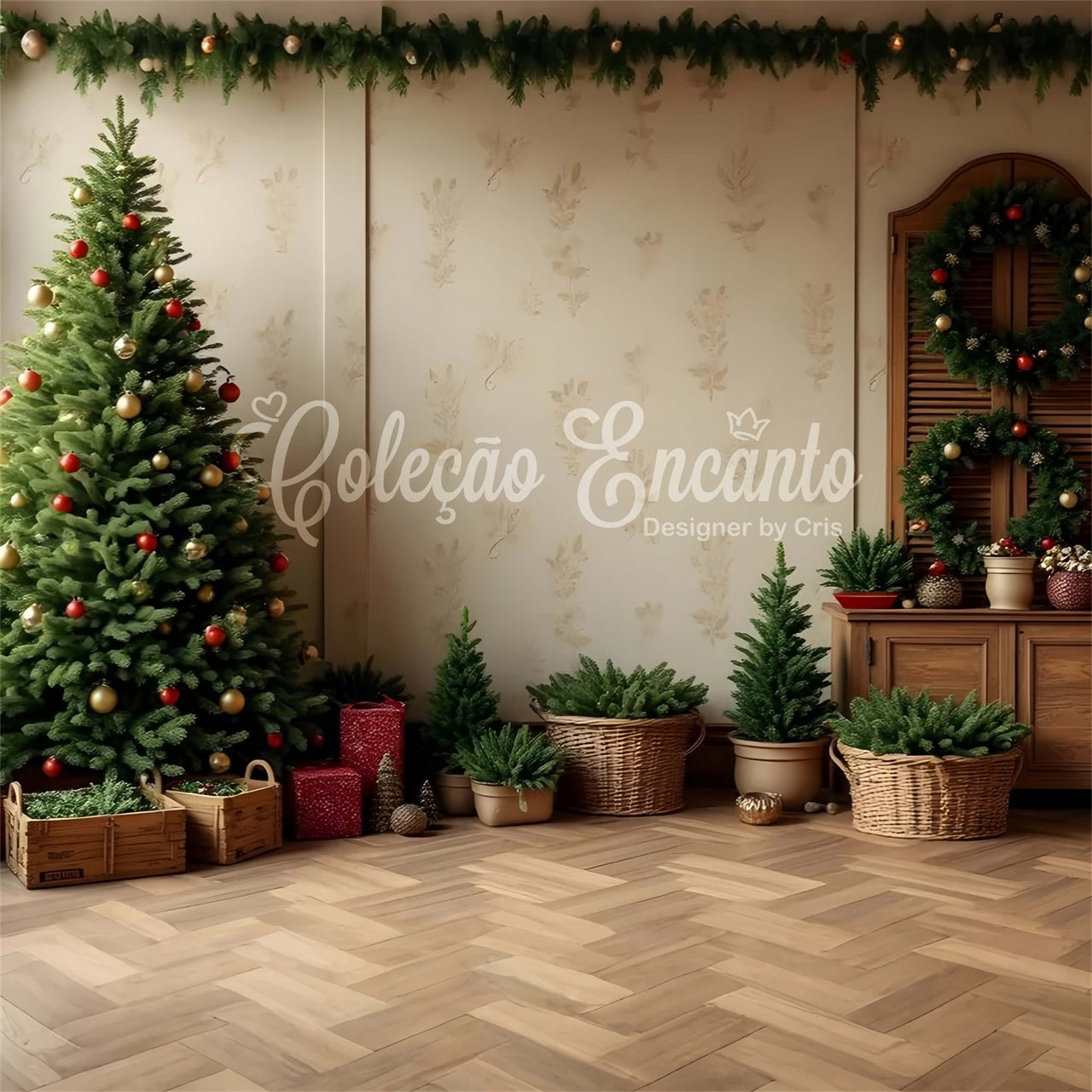 Toile de fond Noël Arbre Intérieur Cadeaux Décor par Magali