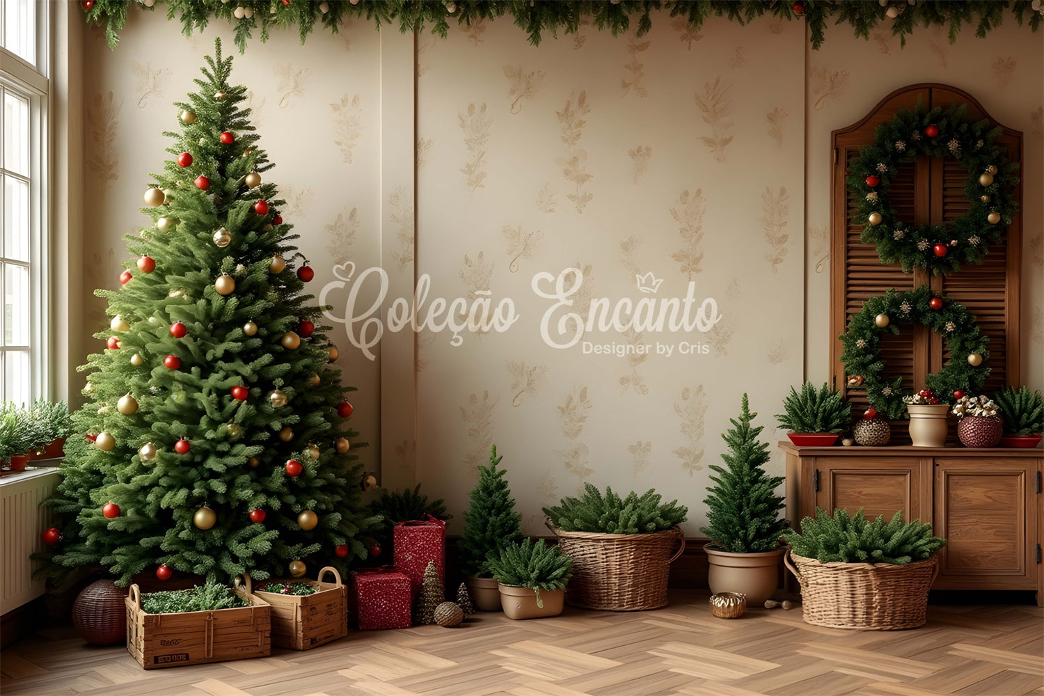 Toile de fond Noël Arbre Intérieur Cadeaux Décor par Magali