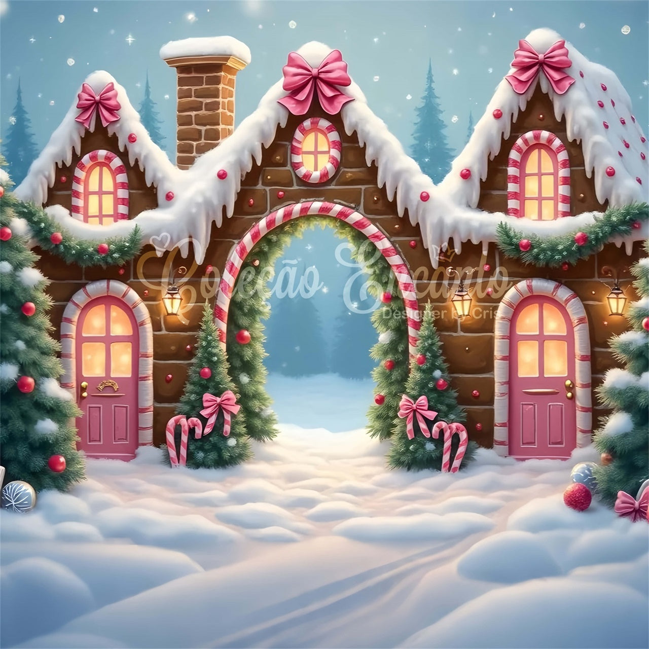 Toile de fond Noël Village Pain d'Épices Sucreries par Magali