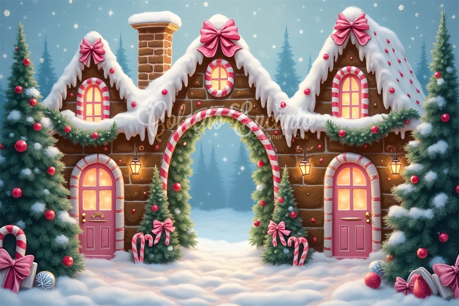 Toile de fond Noël Village Pain d'Épices Sucreries par Magali