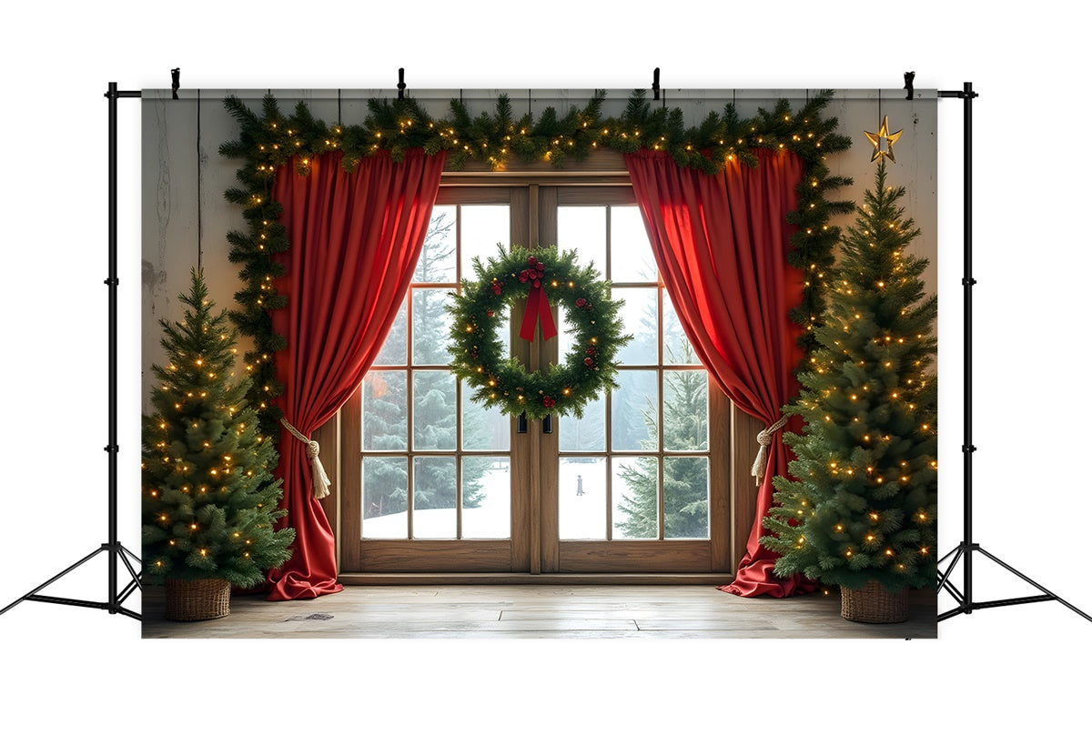 Toile de fond Noël Photographie Rideaux Rouges Fenêtre par Magali