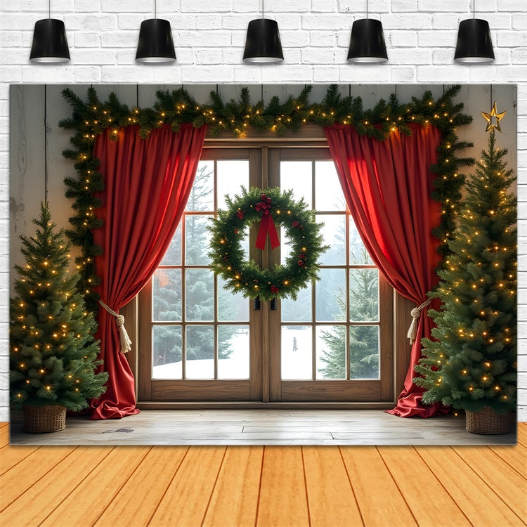 Toile de fond Noël Photographie Rideaux Rouges Fenêtre par Magali
