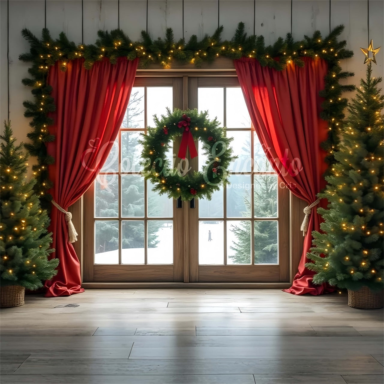 Toile de fond Noël Photographie Rideaux Rouges Fenêtre par Magali