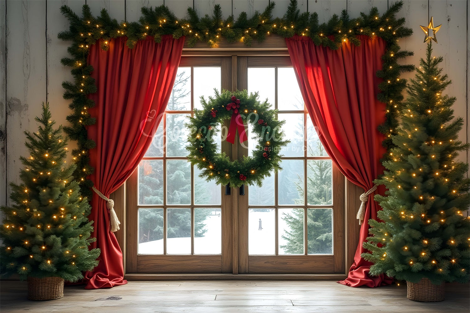Toile de fond Noël Photographie Rideaux Rouges Fenêtre par Magali