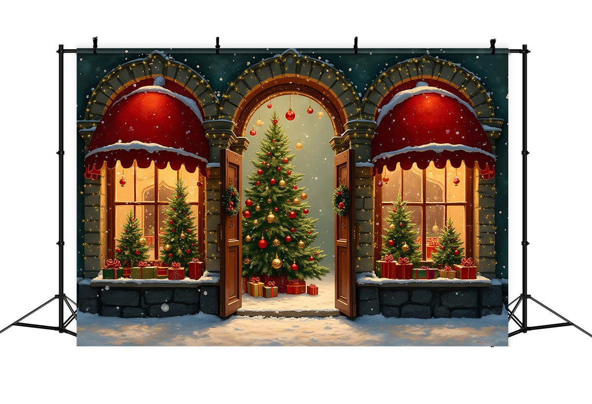 Toile de fond Noël Arbre Fenêtre Cintrée Présentation par Magali