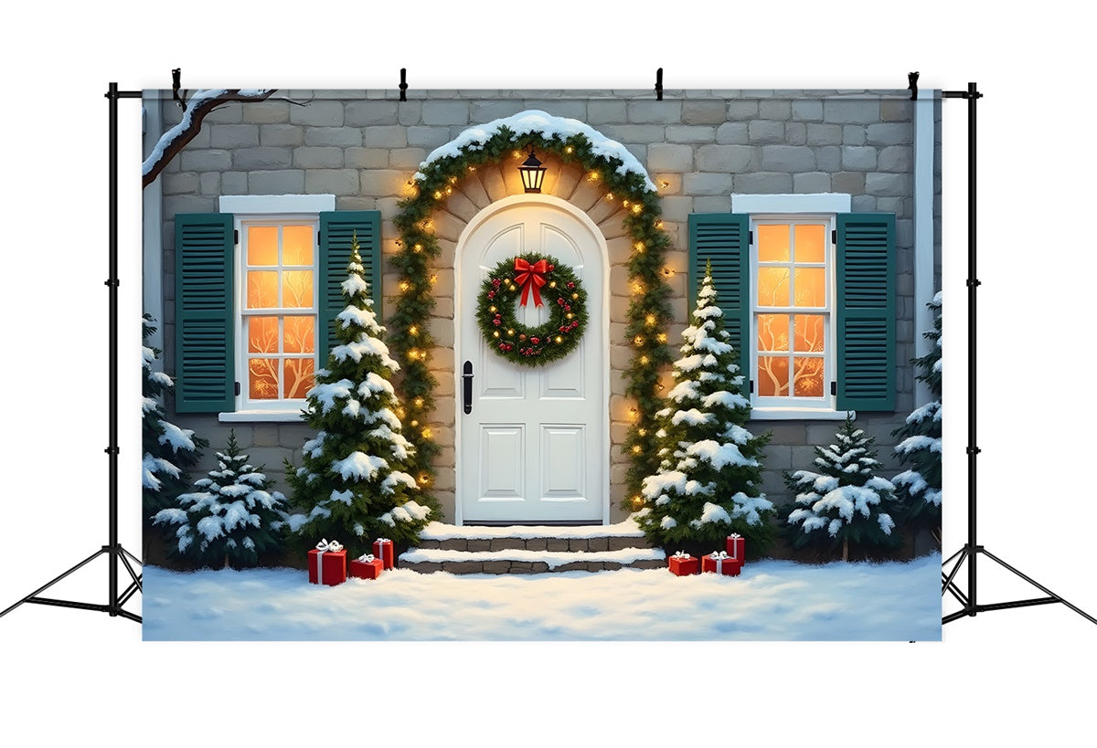 Toile de fond Noël Porte Guirlande de Pin par Magali