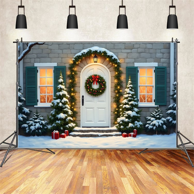 Toile de fond Noël Porte Guirlande de Pin par Magali