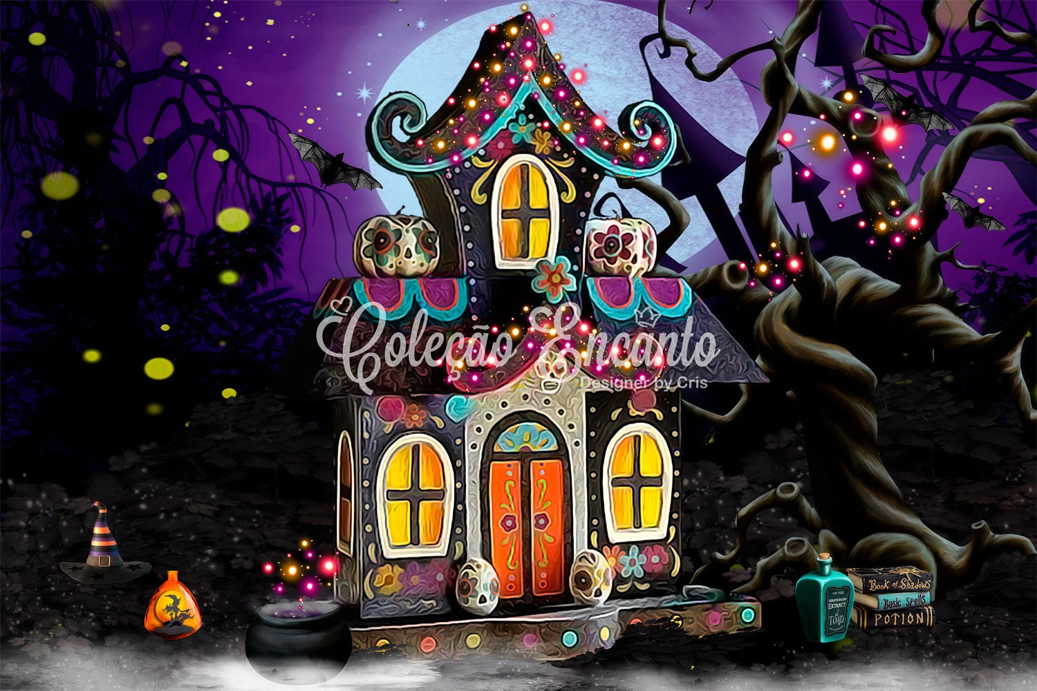 Toile de fond Nouveau-né Lueur Cottage Bonbons Hanté Fantaisie Par Magali