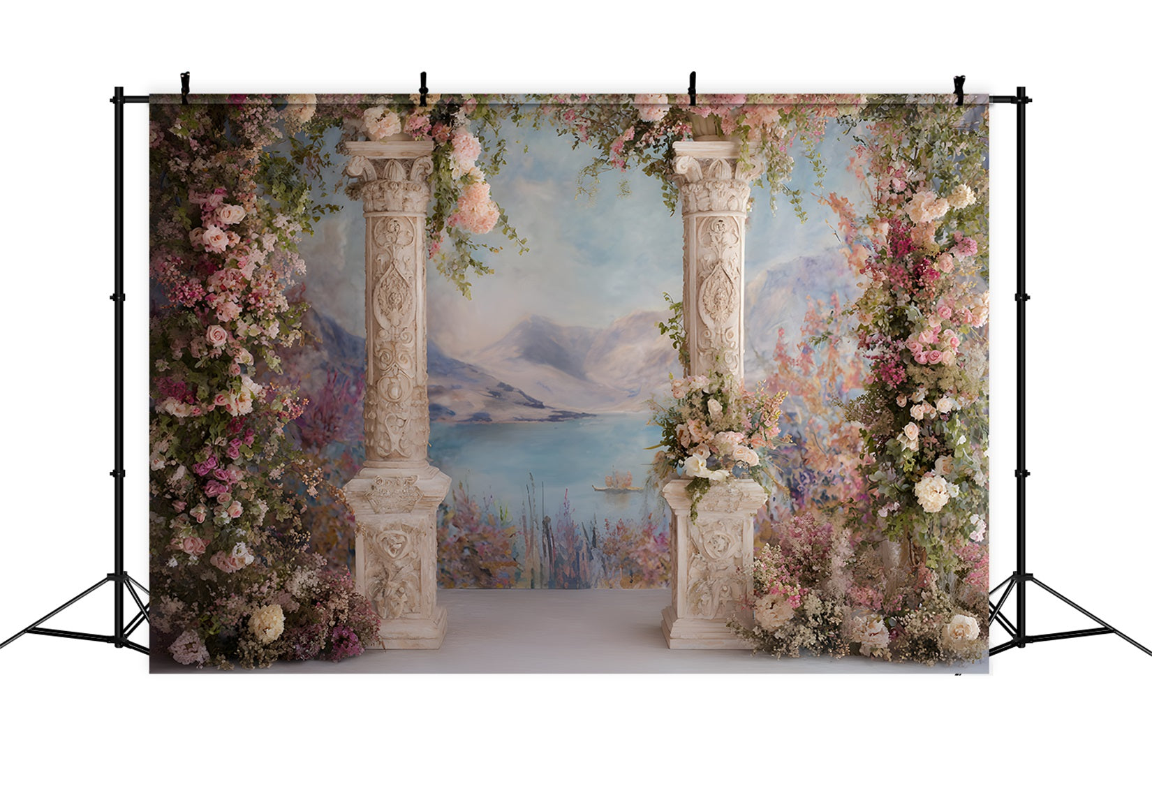 Toile de fond Photo Fête des Mères Colonnes Florales Vue Montagne Par Magali