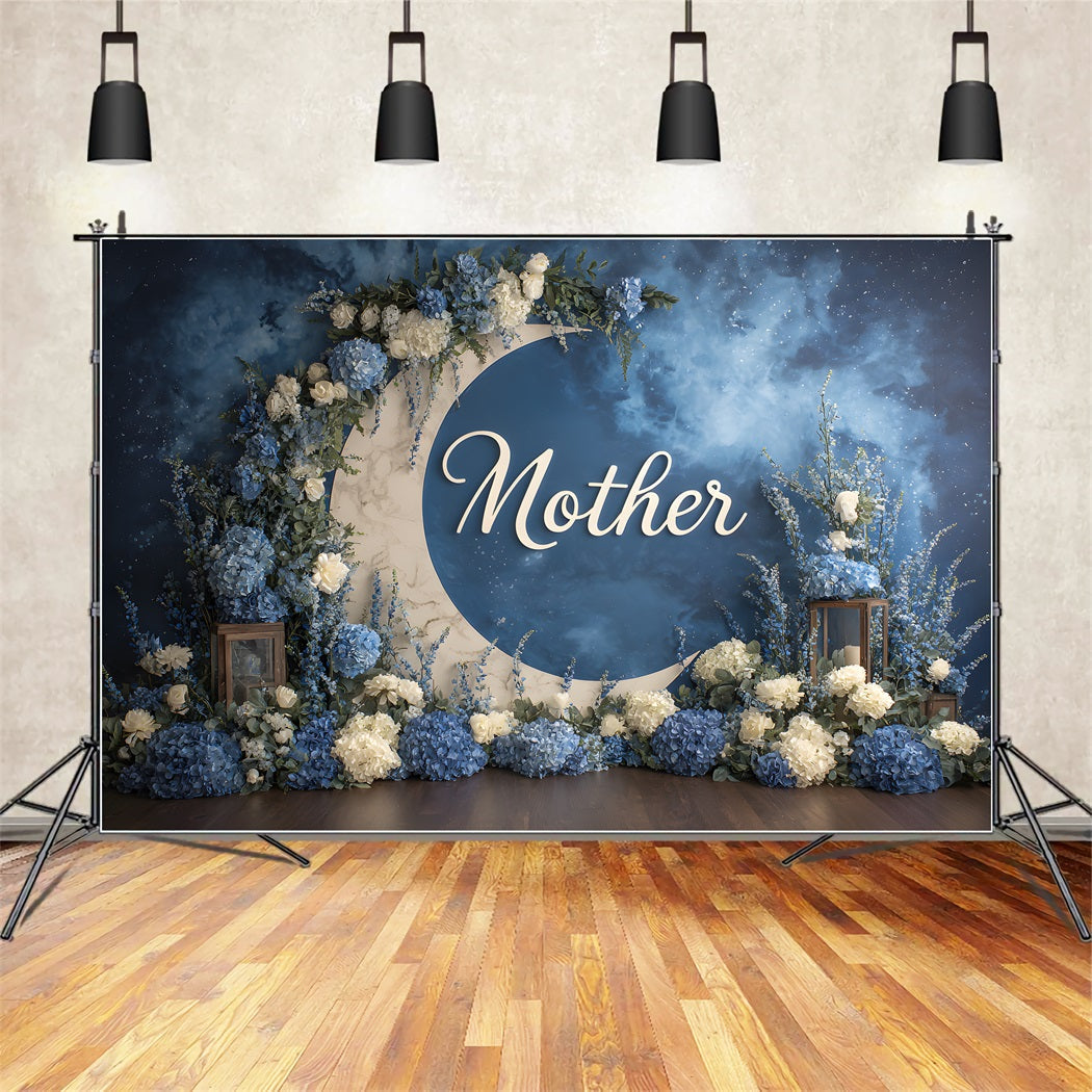 Toile de fond Fête des Mères Arche Lune Florale Bleue Par Magali