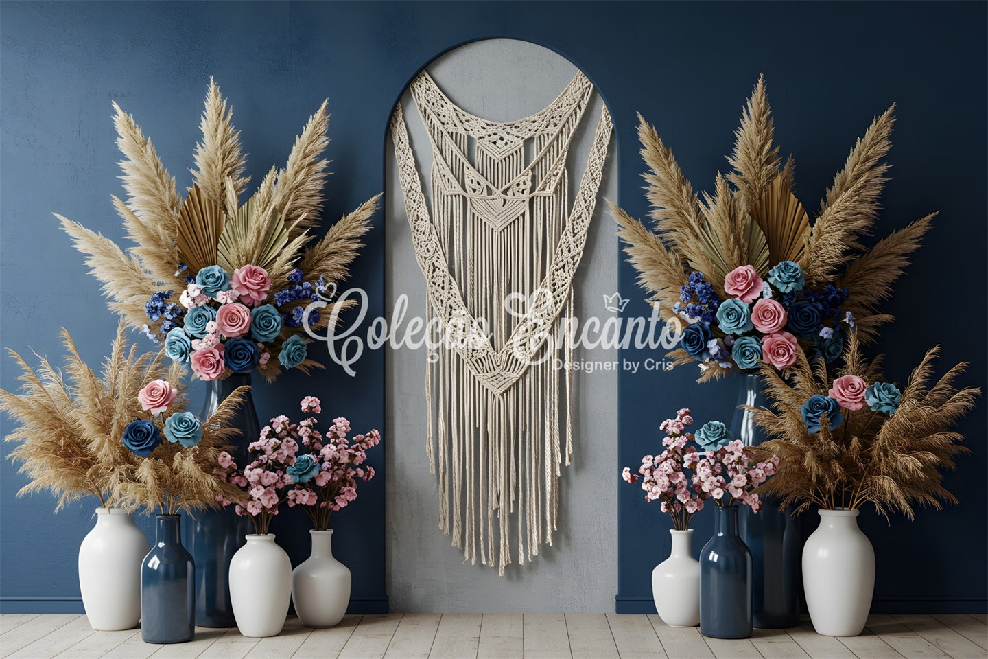 Fond Photo Fête des Mères Macramé Floral Bleu Par Magali
