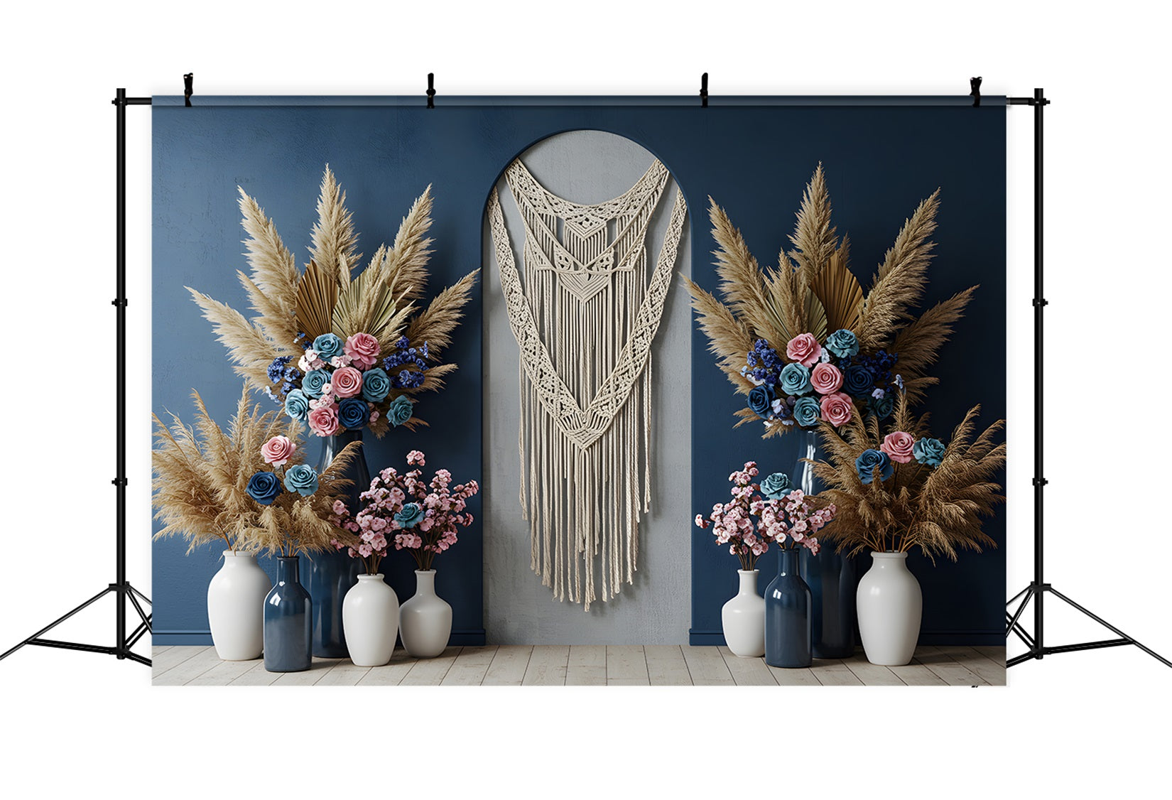 Fond Photo Fête des Mères Macramé Floral Bleu Par Magali