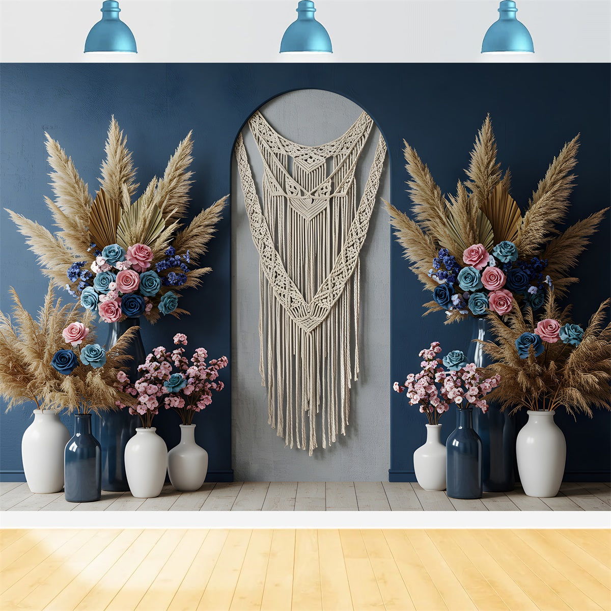 Fond Photo Fête des Mères Macramé Floral Bleu Par Magali