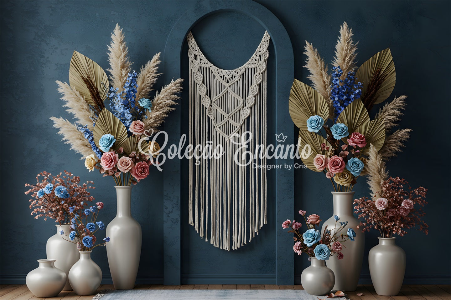 Fond Studio Fête des Mères Macramé Floral Bleu Par Magali