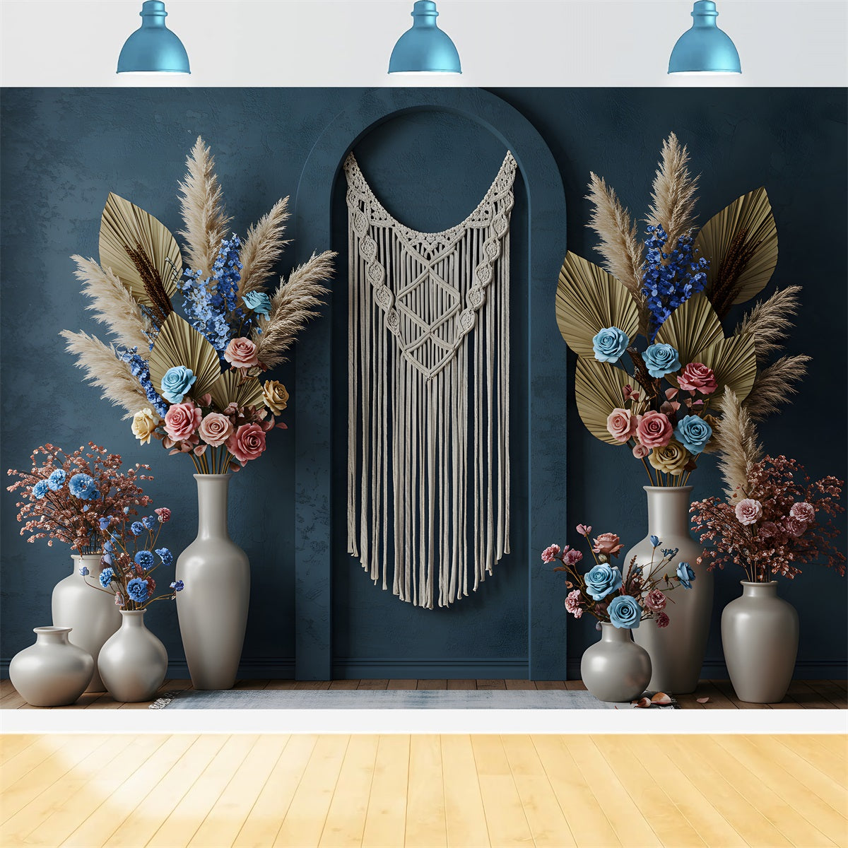 Fond Studio Fête des Mères Macramé Floral Bleu Par Magali
