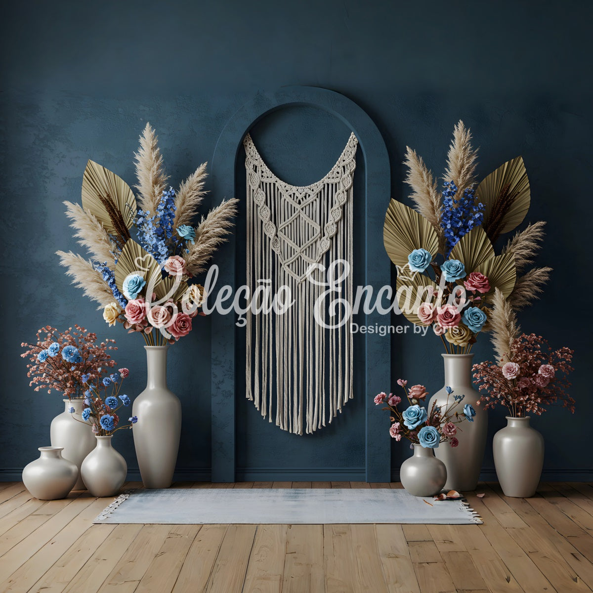 Fond Studio Fête des Mères Macramé Floral Bleu Par Magali