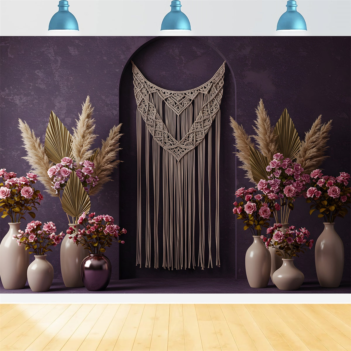 Toile de fond Studio Fête des Mères Mur Macramé Floral Violet Par Magali