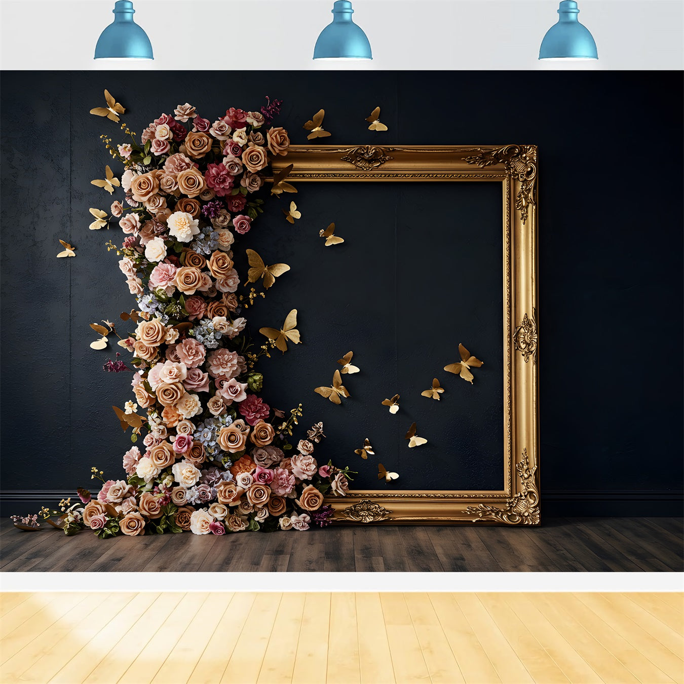 Fond Studio Fête des Mères Cadre Doré Papillons Floraux Par Magali