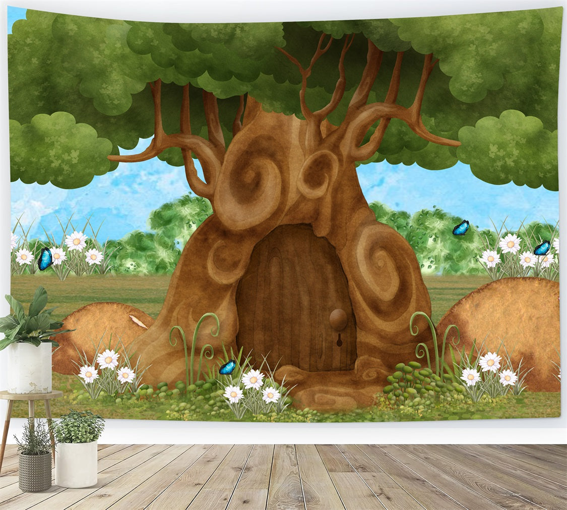 Fond Studio Nouveau-né Porte Arbre Enchanté Jardin Marguerites Par Magali