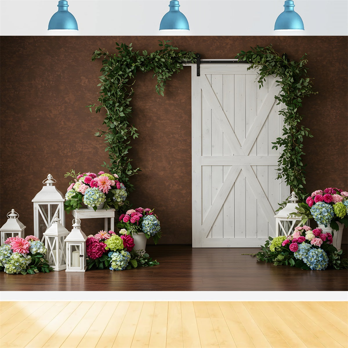 Toile de fond Fête des Mères Mur Marron Porte Blanche Florale Par Magali