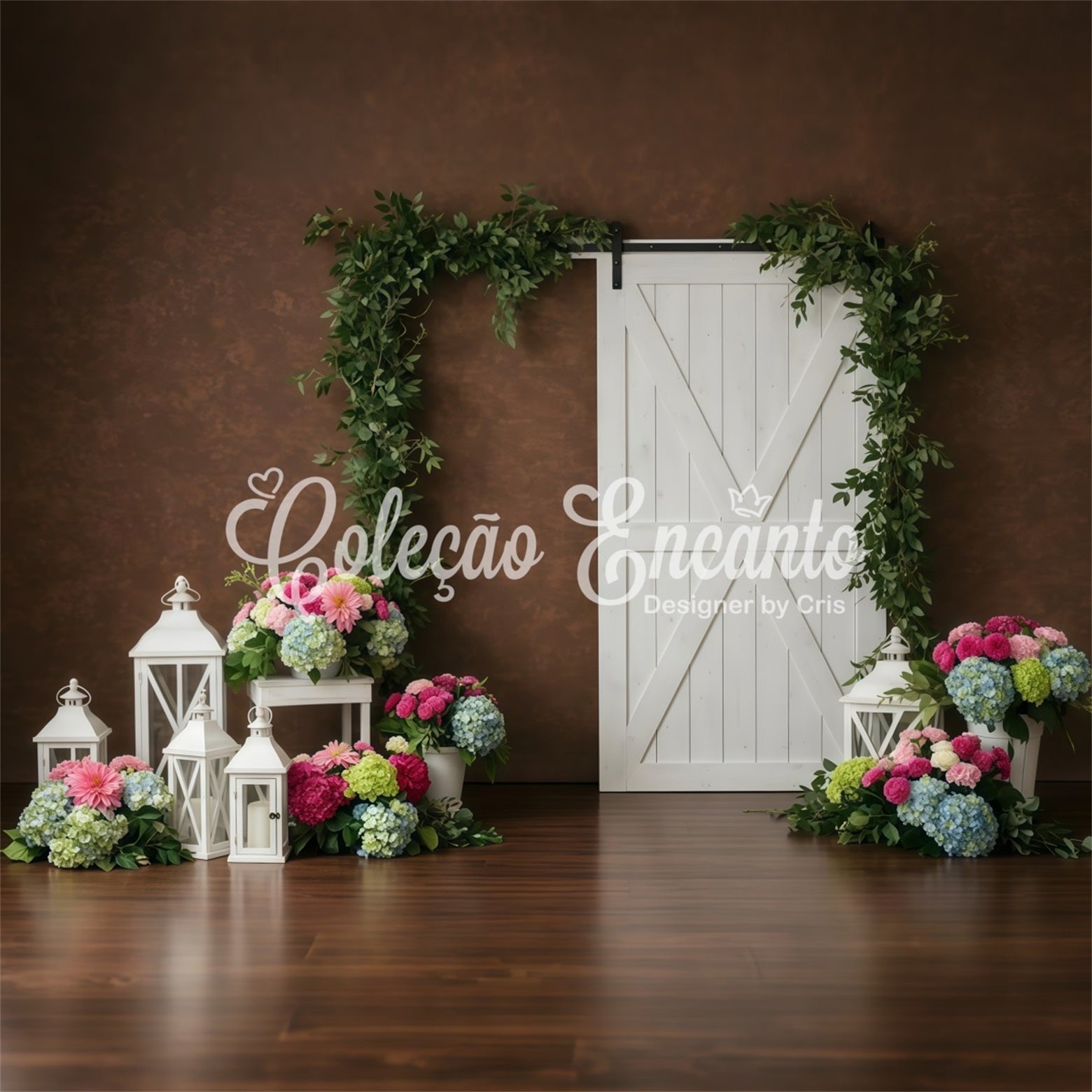 Toile de fond Fête des Mères Mur Marron Porte Blanche Florale Par Magali