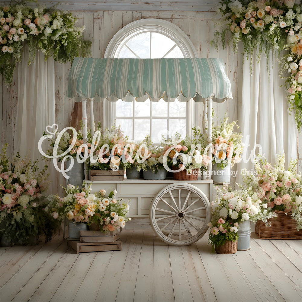 Toile de fond Pâques Chariot Fleurs Fenêtre Blanche Par Magali